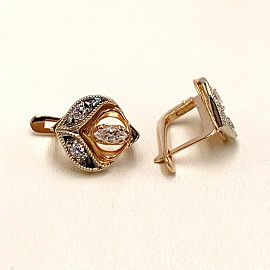 Серьги из золота красного с белым цвета с цирконом 01-200407935