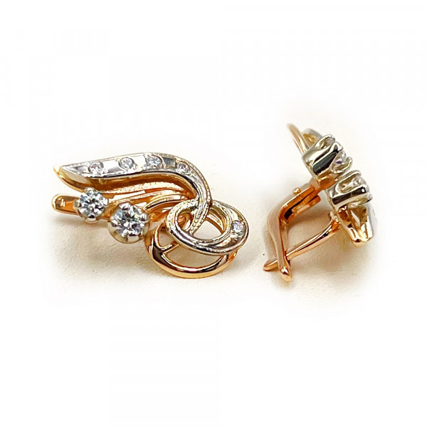 Серьги из золота красного с белым цвета с цирконом