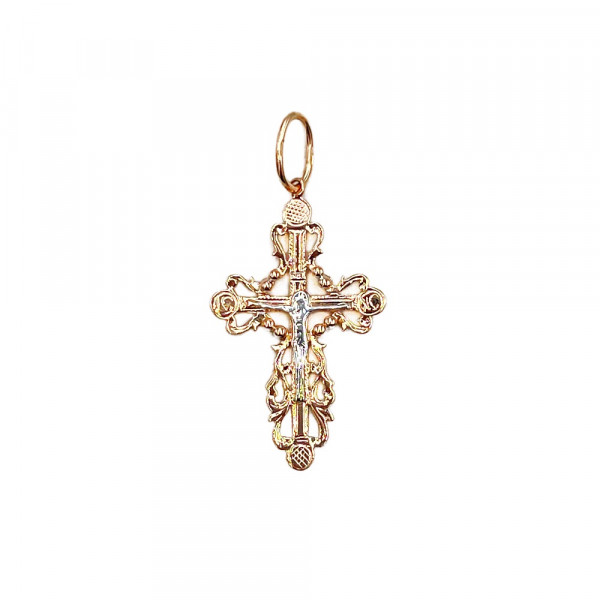 Золотой крестик в красном с белым цвете