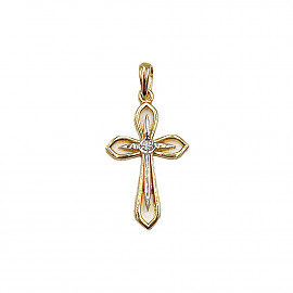 Золотой крестик в желтом с белым цвете с желтым бриллиантом 01-200781835