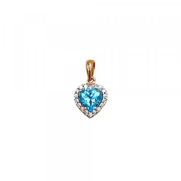 Кулон из красного золота с голубым топазом и цирконом