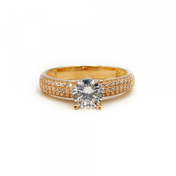 Золота каблучка червоного кольору з цирконом