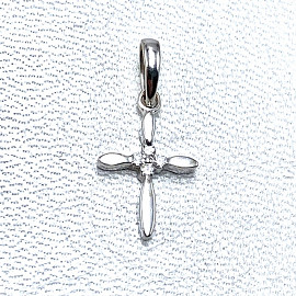 Золотий хрестик у білому кольорі з жовтими діамантами 01-200867935