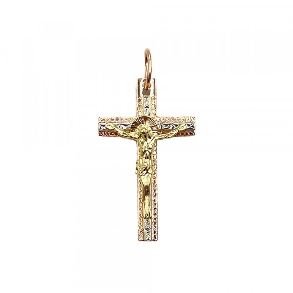 Хрестик з золота червоного з жовтим та білим кольору