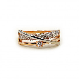 Каблучка з золота у червоному з білим кольорі з цирконом 01-200880035