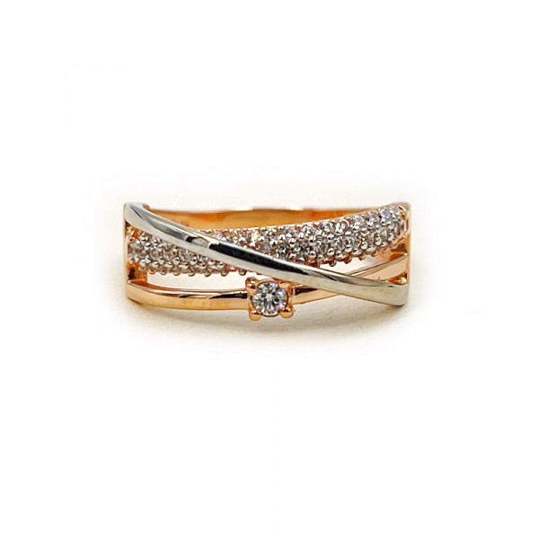 Каблучка з золота у червоному з білим кольорі з цирконом