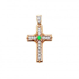 Хрестик з золота червоного з білим кольору з цирконом 01-200155536