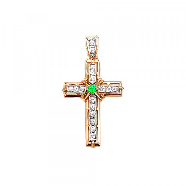 Хрестик з золота червоного з білим кольору з цирконом
