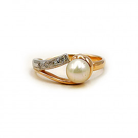 Каблучка з золота у червоному з білим кольорі з цирконом 01-200178936