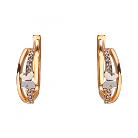 Золоті сережки у червоному з білим кольорі з цирконом 01-200202536