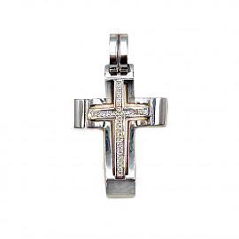 Крестик из золота в белом цвете с белыми бриллиантами 01-200218136