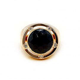 Перстень из золота красного цвета с желтыми бриллиантами и цирконом 01-200779936