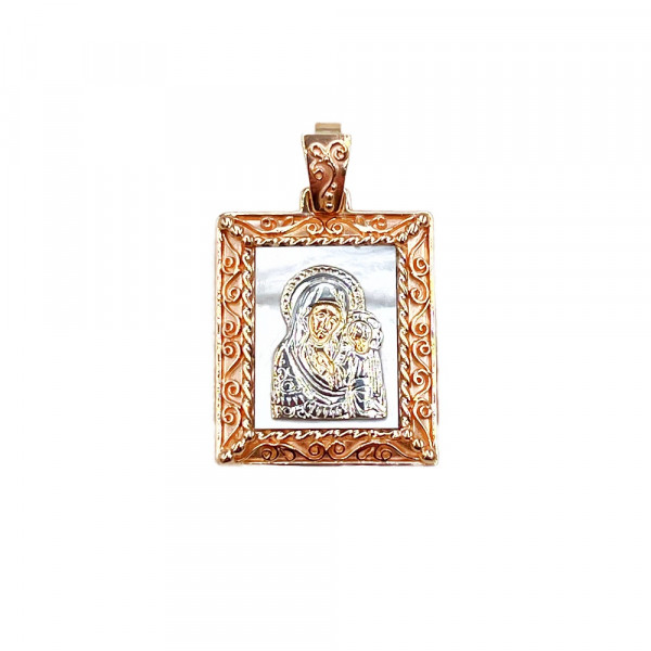 Кулон з червоного з білим золота з перламутром