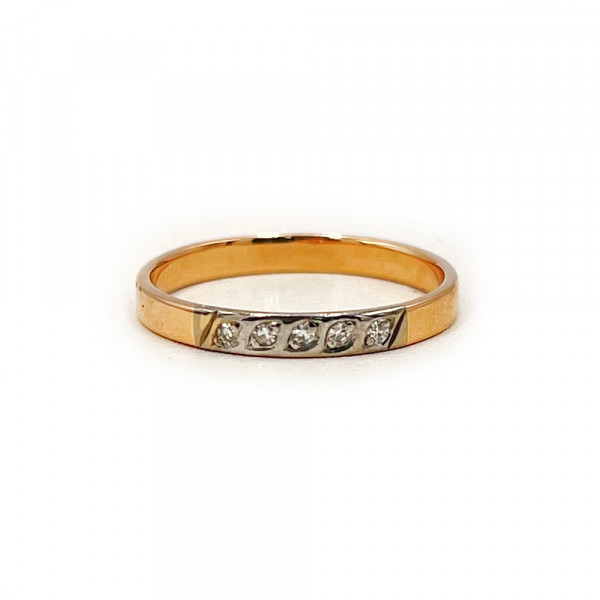 Золота каблучка у червоному з білим кольорі з жовтими діамантами