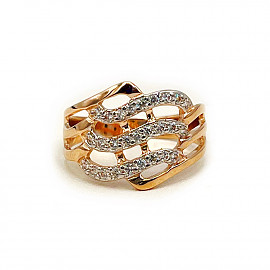 Золота каблучка червоного з білим кольору з цирконом 01-200918336