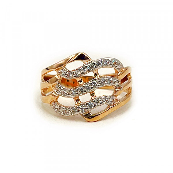 Золота каблучка червоного з білим кольору з цирконом