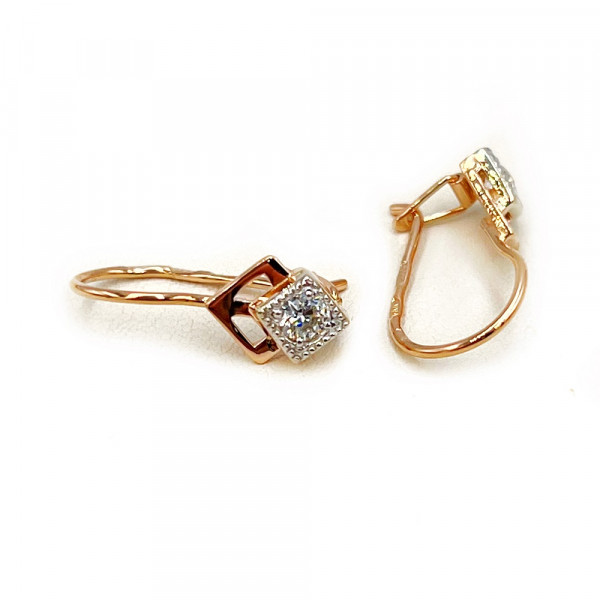 Золоті сережки червоного з білим кольору з цирконом