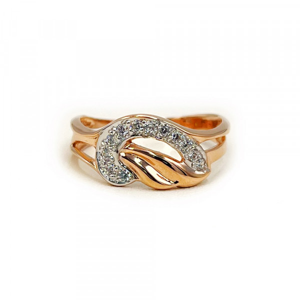 Кольцо из золота в красном с белым цвете с цирконом