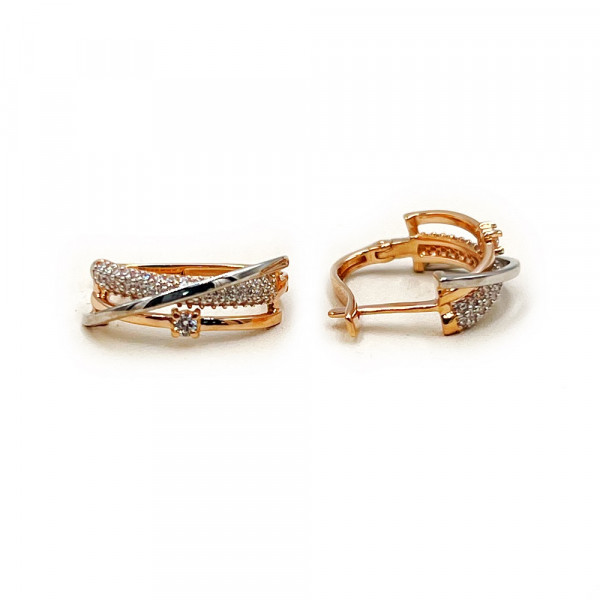 Сережки з червоного з білим золота з цирконом