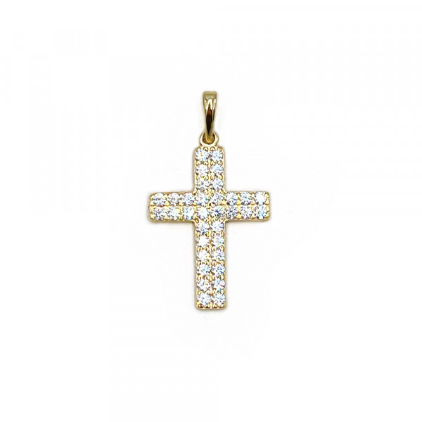 Золотий хрестик у жовтому кольорі з цирконом