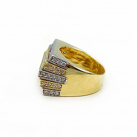 Перстень из золота в желтом с белым цвете с цирконом