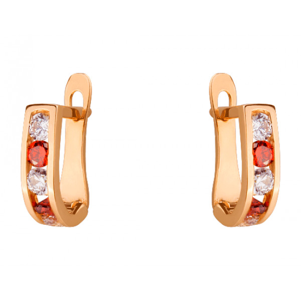 Сережки з золота у червоному кольорі з цирконом