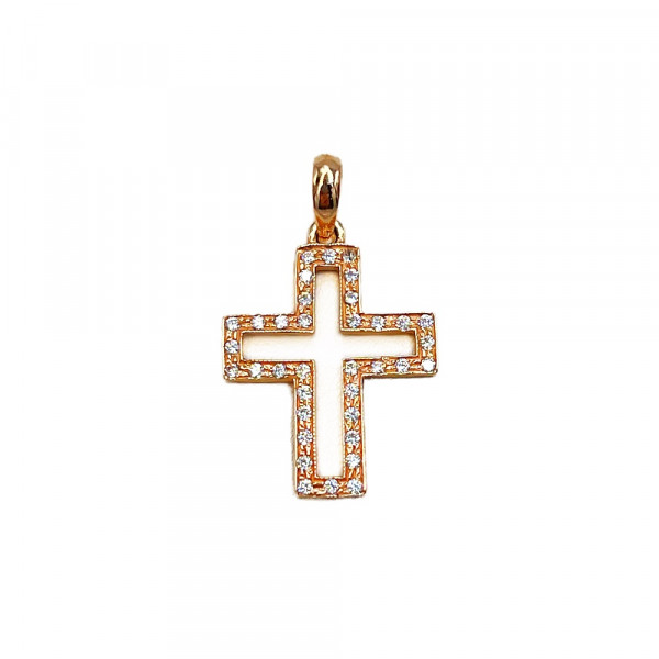 Крестик из золота красного цвета с цирконом