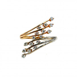 Золота каблучка у червоному з білим кольорі з цирконом 01-200227638