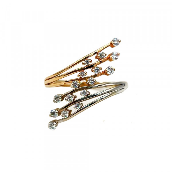 Золота каблучка у червоному з білим кольорі з цирконом