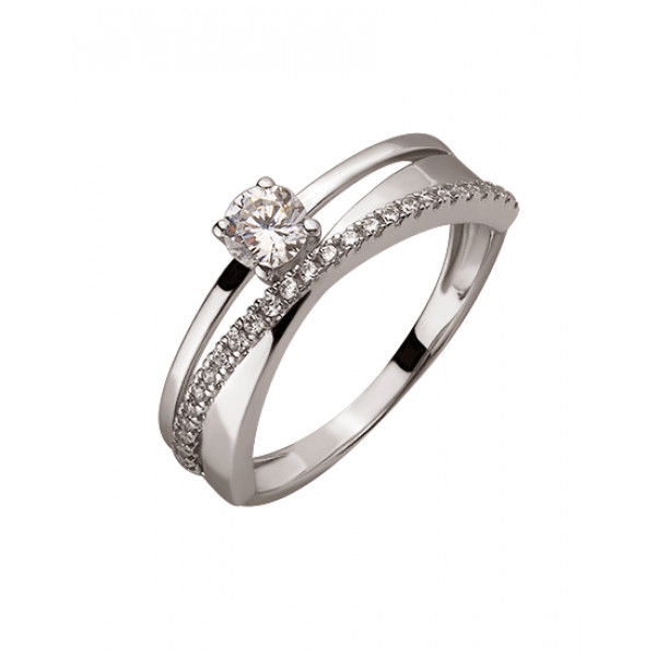 Золотое кольцо в белом цвете с цирконом