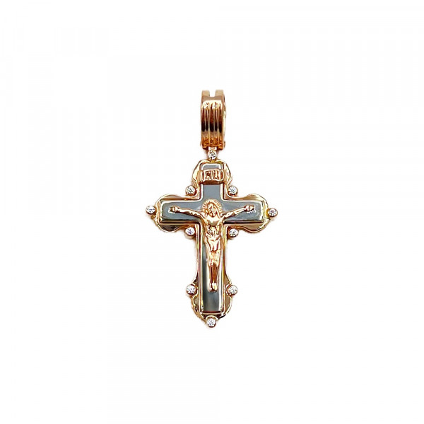 Крестик из красного с белым золота с цирконом