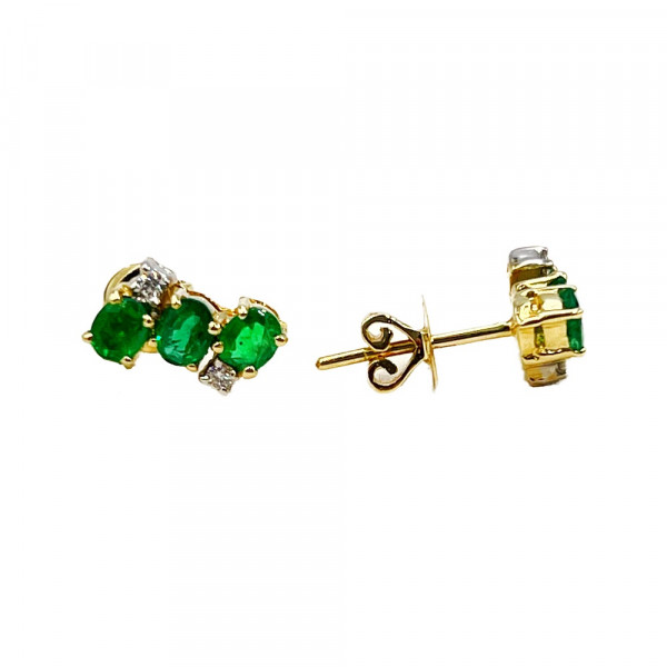 Золоті сережки у жовтому з білим кольорі з зеленими берилами та білими діамантами
