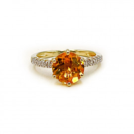 Кольцо из золота с желтым цитрином и белыми бриллиантами 01-200788438