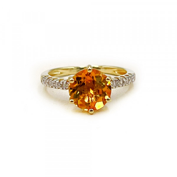 Кольцо из золота с желтым цитрином и белыми бриллиантами