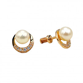 Серьги из золота красного цвета с жемчугом и цирконом 01-200817638
