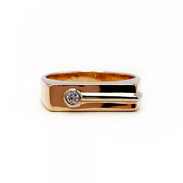 Перстень из золота красного с белым цвета с цирконом