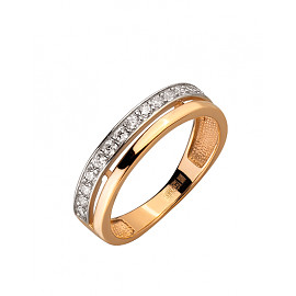 Каблучка з золота у червоному з білим кольорі з цирконом 01-200055239