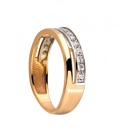 Каблучка з золота у червоному з білим кольорі з цирконом