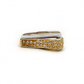 Золотое кольцо в желтом с белым цвете с цирконом 01-200260839