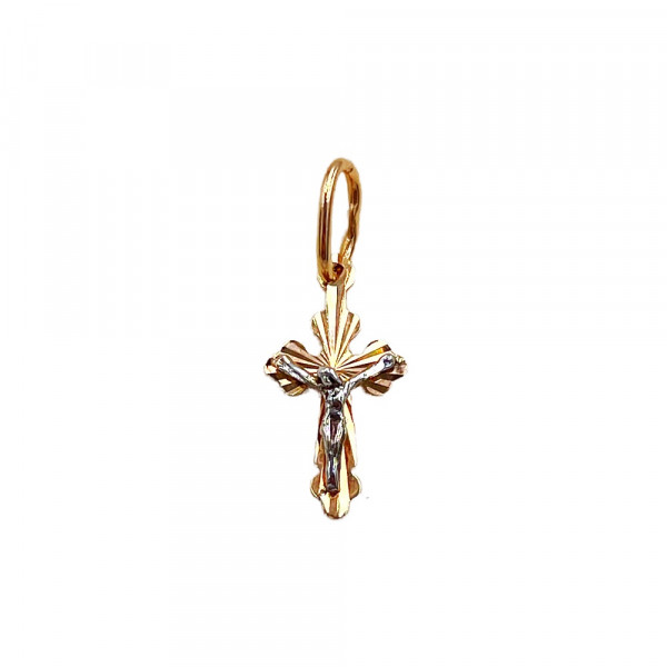 Крестик из золота в красном с белым цвете