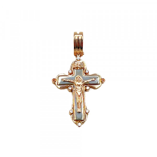 Хрестик з червоного з білим золота з цирконом