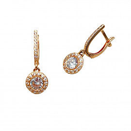 Золотые серьги в красном цвете с цирконом 01-200806139