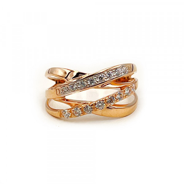 Золотое кольцо красного с белым цвета с цирконом