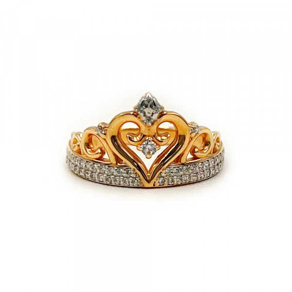 Золотое кольцо в красном с белым цвете с цирконом