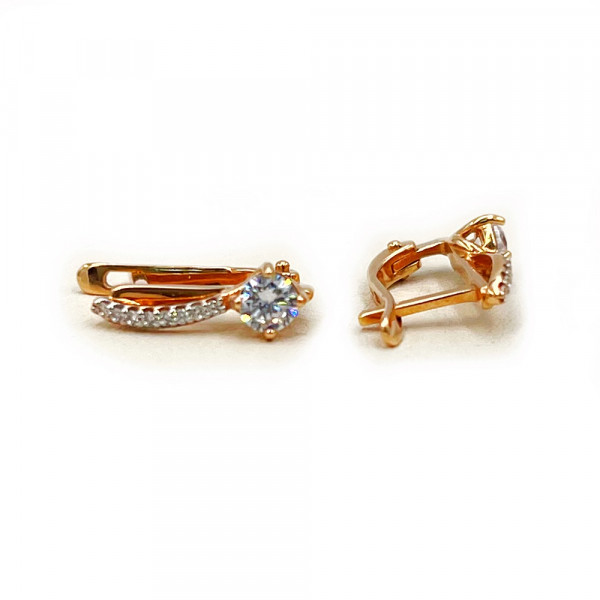 Серьги из золота красного с белым цвета с цирконом