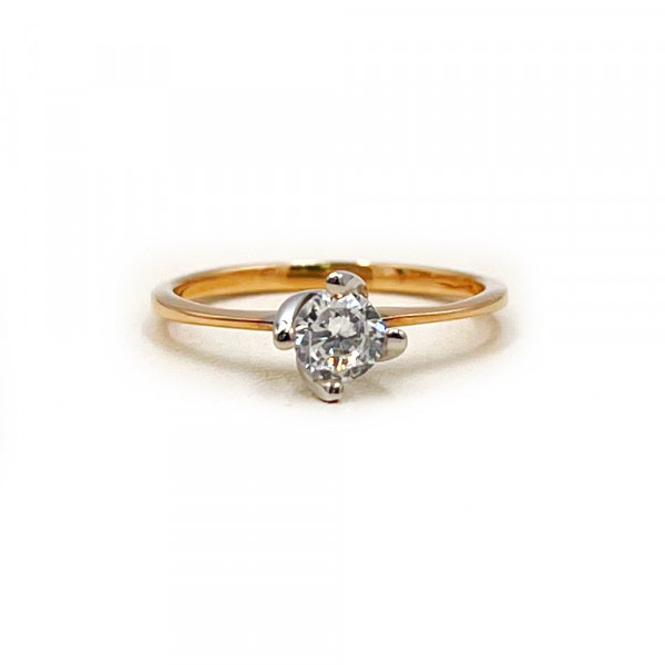 Золотое кольцо красного с белым цвета с цирконом