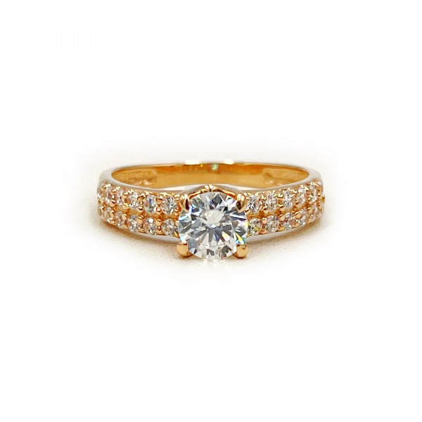 Золота каблучка червоного кольору з цирконом