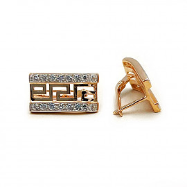 Золоті сережки червоного з білим кольору з цирконом 01-200923040