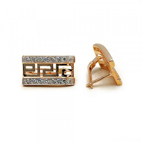 Золоті сережки червоного з білим кольору з цирконом