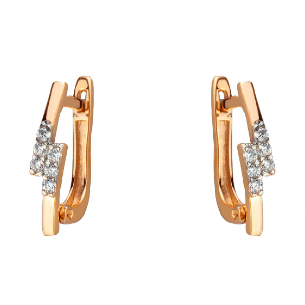 Золоті сережки у червоному з білим кольорі з цирконом